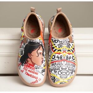 UIN Travel Shoes W Sz 9.5 NWOT! Graffiti Slip On Loafers Wearable Art Eclectic
